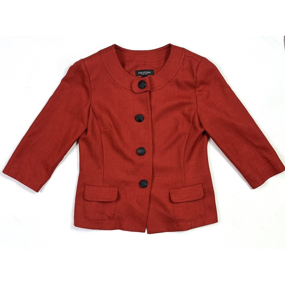 Perceptions Jacket Women's 12 Blood Orange Button Blazer New York